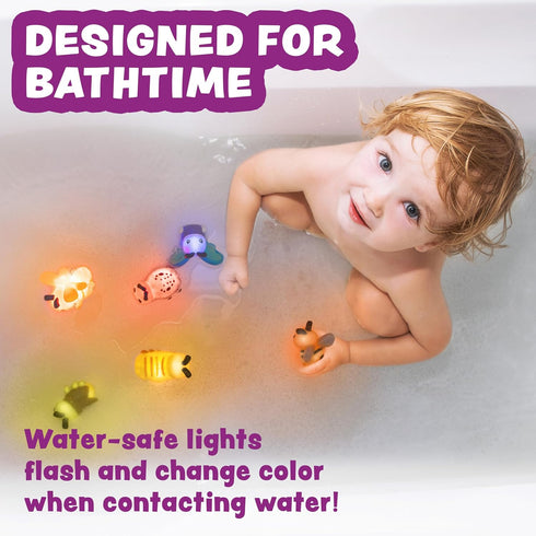 6 Pack Tub Works Bugs Light Up Bath Toys, | Water-Activated Light Up Toys Flash & Change Color | Easy-Grip Baby Girl