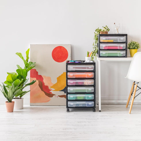 IRIS USA 6-Tier Scrapbook Rolling Storage Cart - Fits 12" x 12" Paper with Organizer Top, Black Frame