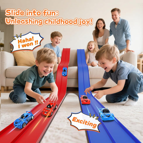 16Ft 2 4 1/64th 3 KETIEE Flex Tracks for Kids: Flexible Race Car Ramp Track with Small Racecars and Suction Cups