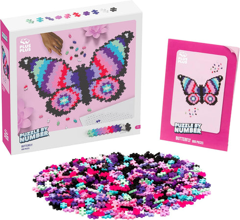 Plus-Plus: Puzzle by Number - Butterfly - 800 Piece Color to Number Matching, Interlocking Mini Blocks, Construction