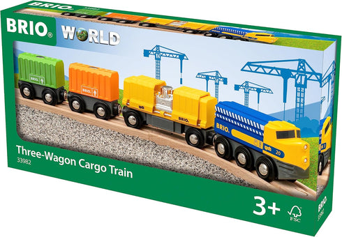 BRIO 33982 Three-Wagon Cargo Train - Kid-Friendly Wooden Toy Train, Engaging Play Experience, Compatible with All