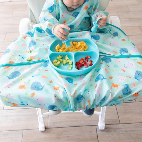 6-24 Bumkins Baby Bib and High Chair Cover Combination, for Mos, Girl or Boy Toddler, Long Sleeved for Babies, Baby Led