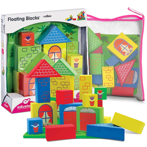 Edushape Floating Blocks - Bath Construction Foam Toys Set for Early Child Development