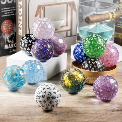 D100 Dice Glitter Blue DNDND 100 Sided Die with Translucent Pouch for Dungeons and Dragons (Chameleon Blue with White