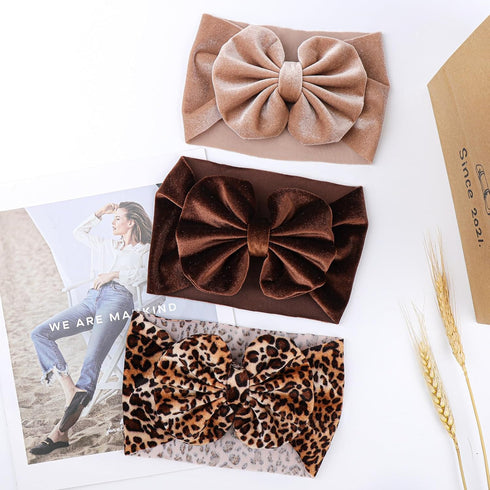YanJie Hairband - Soft Velvet Baby Headbands with Big Bows in Leopard Color for Baby Girls from Newborn to Toddler