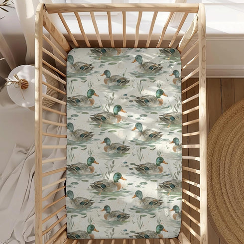 KuphiL10C Mattress-28x52 Cute Ducks Pattern Baby Sheets for Crib, Unisex Mallard Ducks Leaves Nursery Fitted Bed Sheet