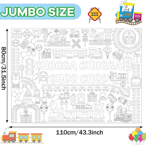 Train Giant Coloring Poster Train Party Favors Large Transportation Drawing Tablecloth DIY Art Drawing Coloring Mat