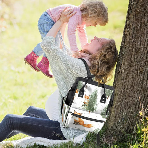 Hsnar Backpack Fox Tree Waterproof Diaper Bag Large Capacity Baby Bag with Stroller Straps, Multi-Pocket Diaper Bag