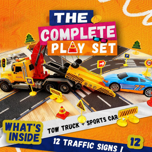 3 4 5 6 1:12 SMILESSKIDDO Toddler Boy Toys for Year Old - Large Friction Powered Tow Truck with Light & Sound, Sports
