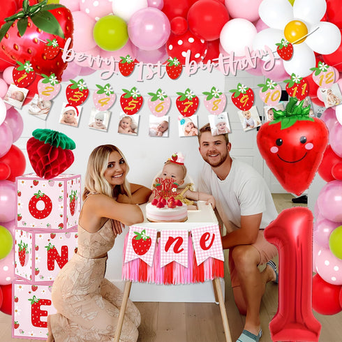 Fantspati 1st Berry First Birthday Decor Strawberry Birthday Decorations for Girls, Sweet One Birthdays Party