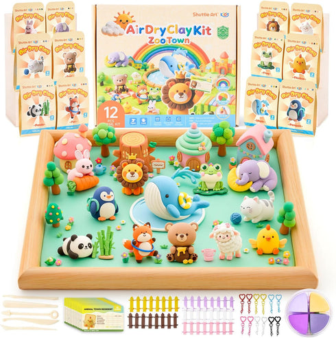 Shuttle Art Air Dry Clay for Kids - Zoo Town, 55 PCS