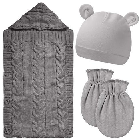 Zhanmai Winter Gray Blanket Knit Sleeping Bag Receiving Blankets Wrap Soft Warm