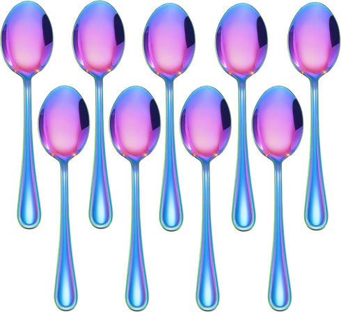 LIANYU 9-Piece Rainbow Toddler Spoons Set - Stainless Steel Self Feeding Silverware for Kids 2-10 Years