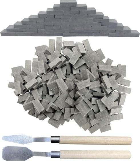 Woohome 350 PCS Gray Mini Wall Bricks, Miniature Figurine Model Brick Building Set with Scraper for Fairy Garden