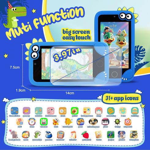 3-10 3.97" 200+ Kids Cell Phone Toy, Educational Learning Smart Phone for Toddlers Ages with Touch Screen, Dual Camera