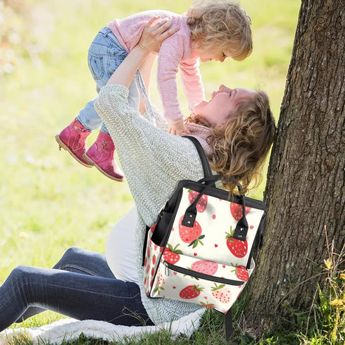 Hsnar Backpack Fruit Strawberry Heart Waterproof Diaper Bag Large Capacity Baby Bag with Stroller Straps, Multi-Pocket
