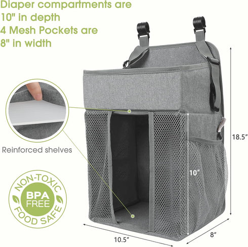 52+ 18.5" 10.5" 8" Maliton Changing Table Diaper Organizer - Baby Hanging Diaper Stacker Nursery Caddy Organizer