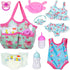 UNICORN ELEMENT 8 Pcs Baby Doll Clothes and Accessories, Feeding and Caring Set with Diaper Bag, Best Gift for Kids