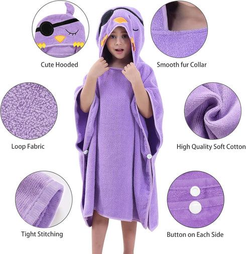 2-6 27.5"X 27.5"(Bird) MICHLEY Hooded Baby Towel Unisex Beach Bath Poncho, Soft Cotton Animal Kids Bathrobe for Years