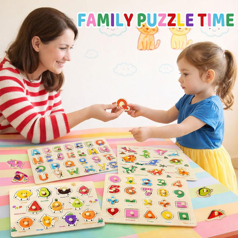 MEZHOBBY 1-3 6 Pack Wooden Peg Puzzles for Toddlers Toddler Puzzles, Preschool Educational Learning Puzzle Toys