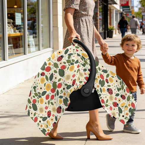 Dalzium Ladybug and Strawberry Fruits Car Seat Cover Baby, Carseat Canopy Cover for Girl Boy, Breathable Baby Carrier