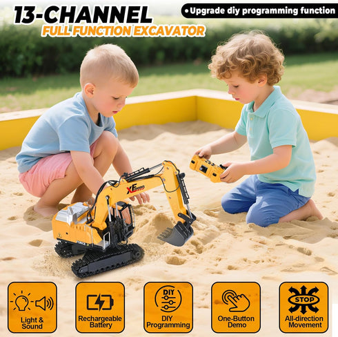 13 3-5 4-7 8-12 2.4Ghz Shemira Remote Control Excavator, Channel RC Excavator Toy for Boys Year Old, RC Construction