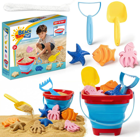 Cozycharm Beach Sand Toys Set for Toddlers, Portable Travel Beach Toys with Collapsible
