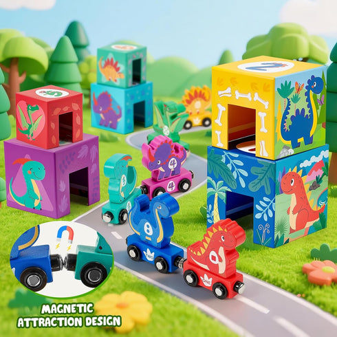 1-3, Set, 1 2 3 Toyssa Wooden Dinosaur Sorting and Stacking Toys for Toddler Number Blocks Nesting Boxes with Magnetic