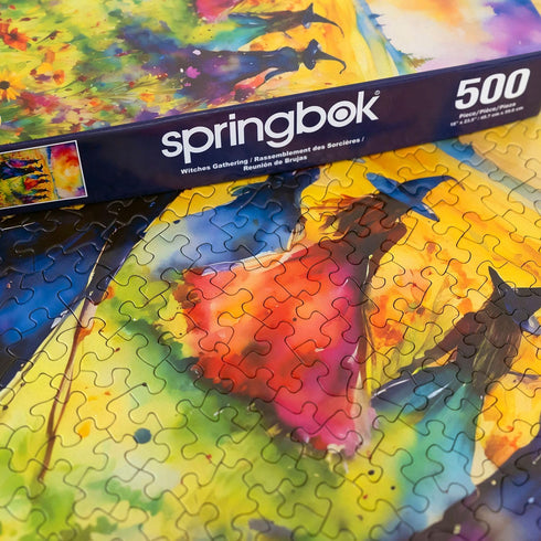 500 Springbok's Witches Gathering Piece Puzzle for Adults is a Watercolor Image of Witches Gathering in a Blossoming