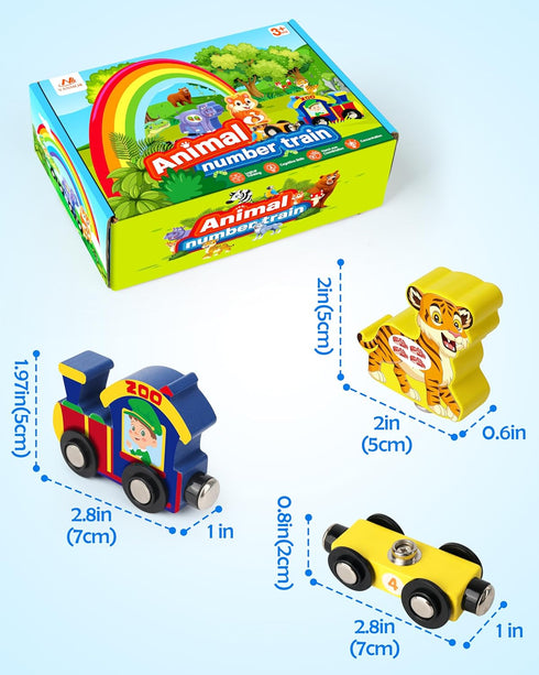 Set Ages3-5, Vanmor Wooden Train for Toddlers, Magnetic Animal Number Train Toys for Toddler Learning Toys, Fine Motor