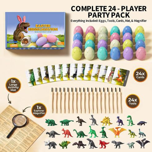 24 Pack 3+ Colorful Dinosaur Eggs Excavation Kit with Learning Cards - Dino Dig STEM Science Toy for Kids - Easter