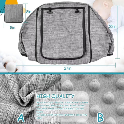 BigHippo Cozy(Gray Waterproof Baby Car Seat CoverCold Weather Carseat Cover for Babies,Infant Car Seat Cover Canopy