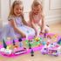 Sets 3D 3-5 Pink Train for Toddlers|Musical Electric Train Toys with DIY Ice Cream Truck Foam Puzzles Party Scene