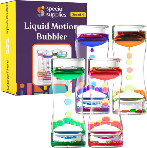 Special Supplies Liquid Motion Bubbler Toy (4-Pack) | Colorful Hourglass Timer | Sensory Play for Bedroom, Kitchen,
