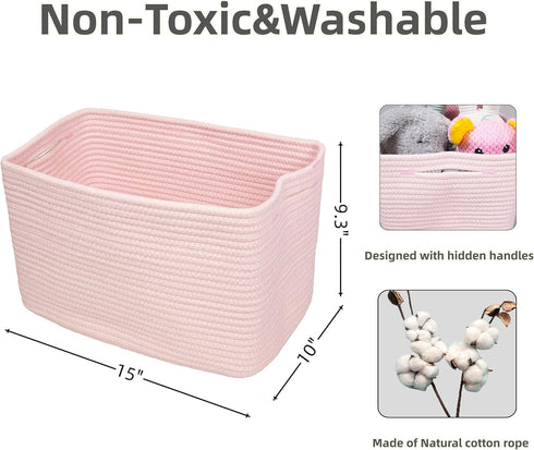 15X10X9.3" 3 pack Cotton Rope storage Basket Bins Woven Basket for Organizing Shelves Rectangle Decorative Baskets