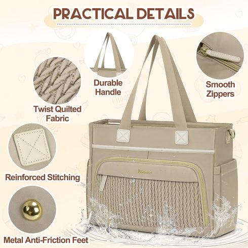 RAINSMORE Diaper Bag Tote, Large Diaper Baby Bag Waterproof Multifunctional Diaper Bag with Pacifier Case & Changing