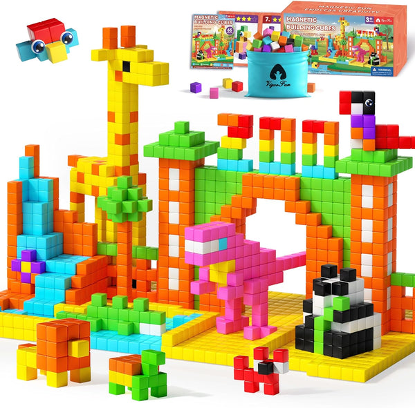65 PCS Magnetic Blocks Set, 1" Magnet Building Blocks with Toy Eyes