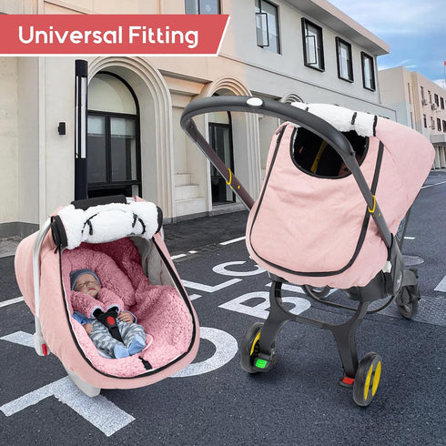 Winter Baby Car Seat Cover, Waterproof Carseat Cover with Zipper Peep Window, Warm Sherpa Fleece Lining, Universal