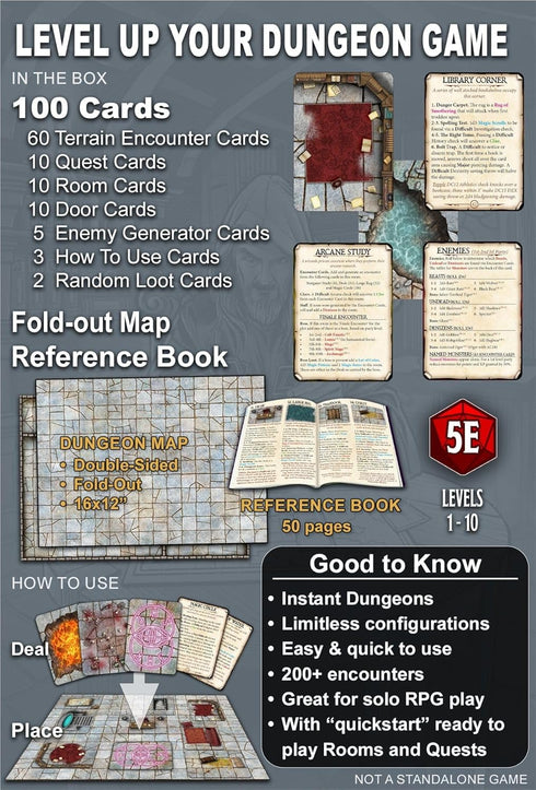 Loke BattleMats 100 14+ Dungeon Designers Deck Fantasy RPG Map Cards to Deal Your Own Dungeon | Instant Adventure
