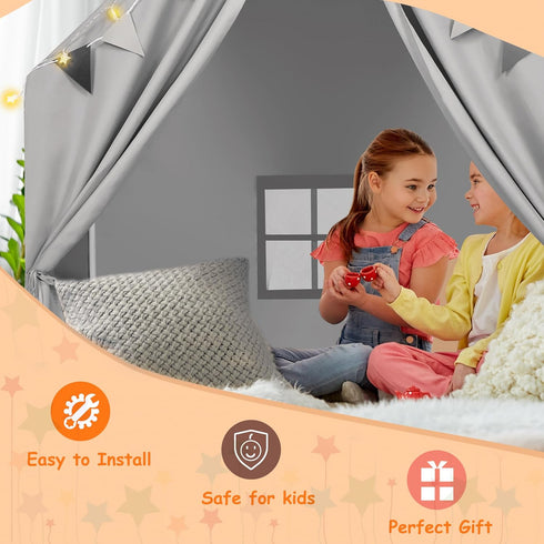 Kids Play Tent with Padded Mat & Star LED Lights for Ages 4-10, Large Indoor Play Room House Tent for Toddler Children