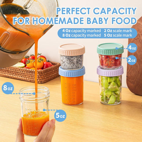 6 Pack 4 8 oz 100% DRKIO Glass Baby Food Storage Containers - & Baby Food Jars with Lids Baby Food Maker Microwave