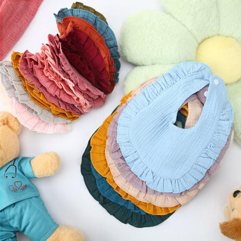 18 Kenning Pcs Muslin Drool Baby Bibs Ruffle Absorbent Bib with Snap Button Boy Girl for Drooling Teething Infant