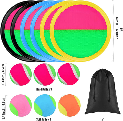 Aneco Toss and Catch Paddle Game Set, 6 Paddles and 6 Balls with Storage Bag, Disc Paddles Sport Game