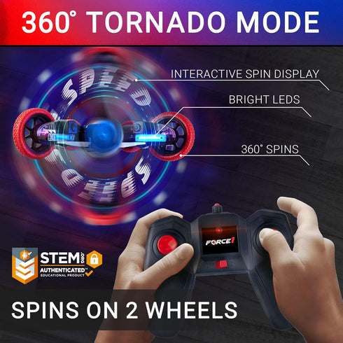 Force1 4WD 360 2.4GHz Tornado+ Remote Control Car for Kids- Double Sided Fast RC Cars with LED Interactive Display