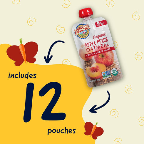 Earth's Best Organic Baby Food Pouches, Stage 2 Fruit and Grain Puree, Organic Apple Peach and Oatmeal, 3.5 oz (Pack of
