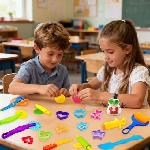 Set 59 iShyan Dough Tools PCS Dough Play Tools for Kids with Cutters,Roller,Rolling Pins,Safety Scissors,Plastic