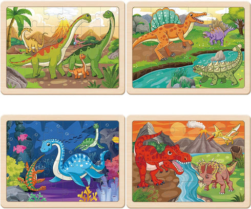 OGYZW 4-6, 4 Packs 24 3-5, Puzzles for Kids Ages Dinosaur Wooden Puzzles, Pieces Puzzles for Kids Ages Preschool