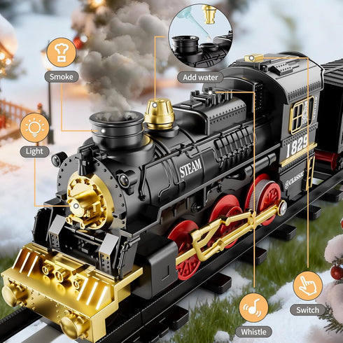 Novaluki Set 4-8, 3 4 5 6 7 8 Remote Control Train Toys with Smoke, Light and Sound, Christmas Electric Train for Kids
