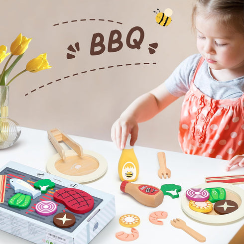 Set 24 36 Pillowhale Wooden Pretend Play Food for Kids Kitchen, Pcs Play Kitchen Accessories with Fruits, Vegetables