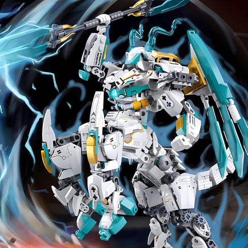 White Horse Dragon Samurai Mech Robot Model 2 in 1 Building Blocks Toy Set for Age 8+ Children Adults 731 Pieces